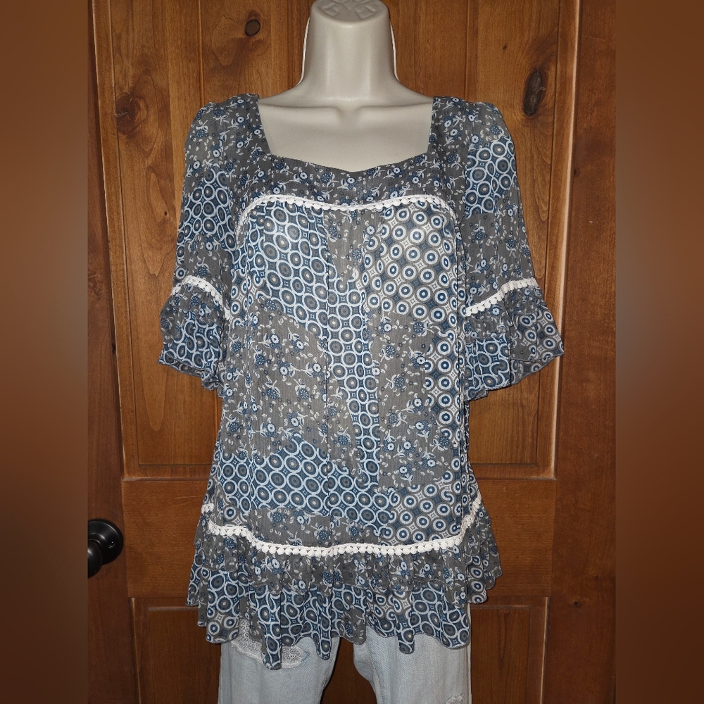 Canyon River Blues Blue and Gray Floral Blouse